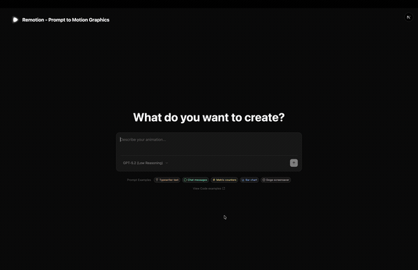 Remotion Prompt-to-Motion Graphics demo